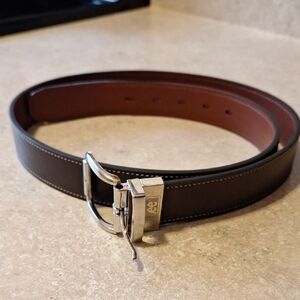 Men's Brown Leather Belt with Silver Buckle